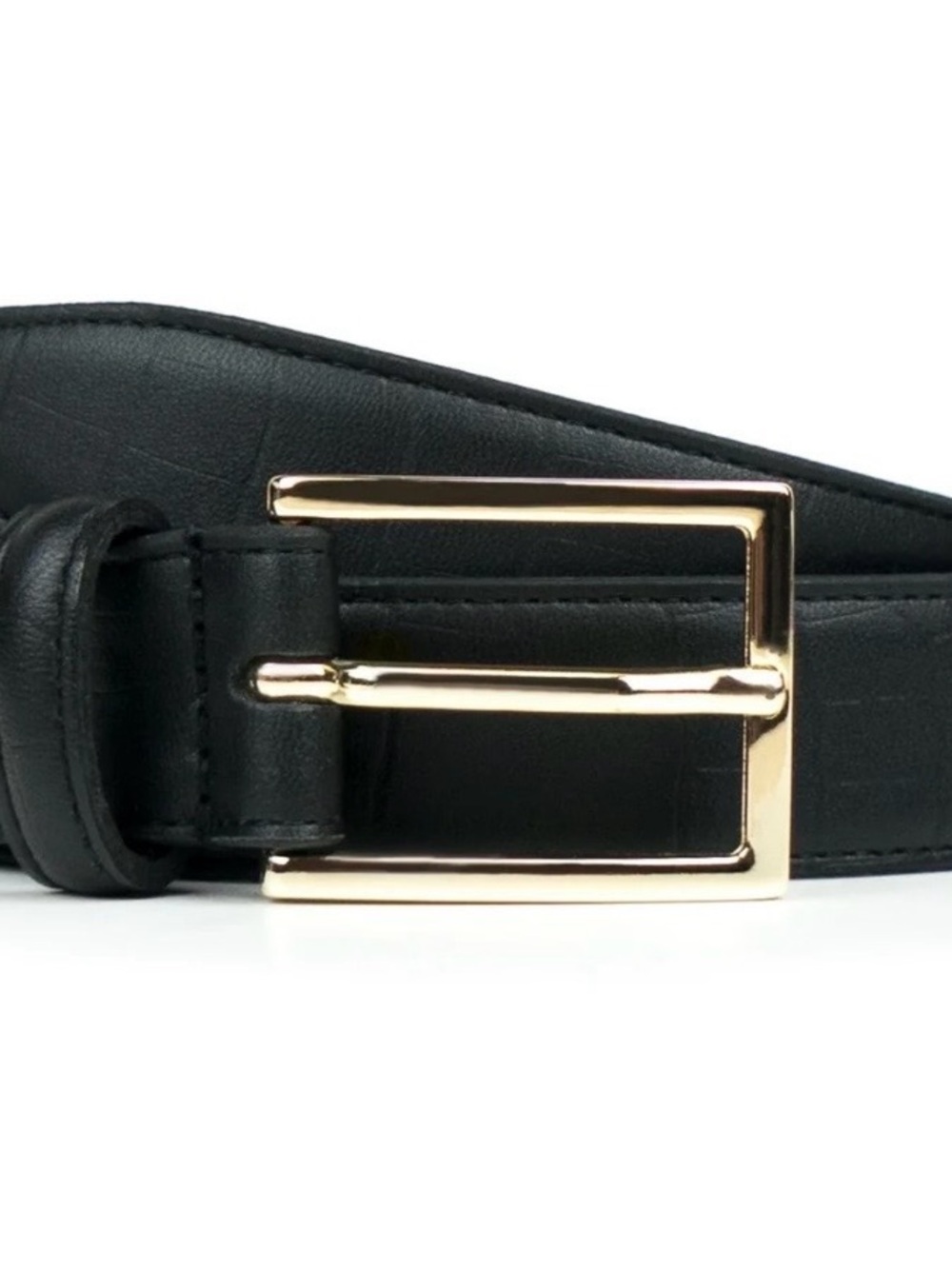 Women's Black Leather Belt with Gold Buckle - Classic Chic
